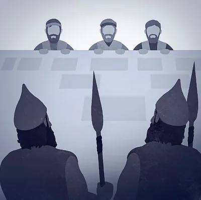 Assyrian soldiers outside the wall of Jerusalem