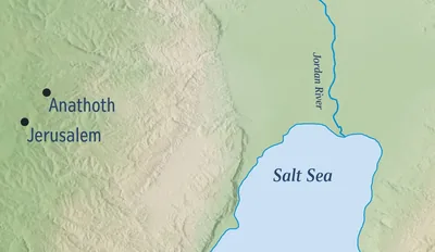 A map showing Jerusalem and Jeremiah’s hometown of Anathoth