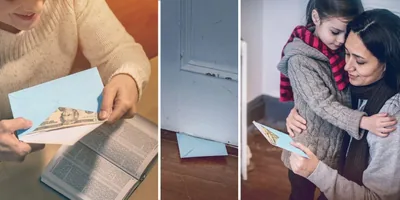 A sister puts money in an envelope and delivers it to a sister in need