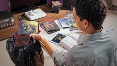 A brother discarding violent video games after reading the Bible.