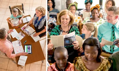 After preparing for the Watchtower Study with her family, a sister makes a comment during the meeting in a foreign-language congregation