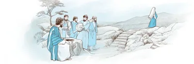 Jesus’ disciples return to the well and the Samaritan woman leaves