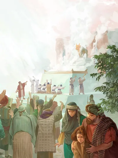 Many Israelites offer sacrifices to a golden calf set up by Jeroboam