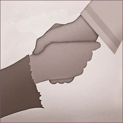 A poor person is given a helping hand