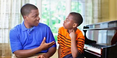 A father talks to his son