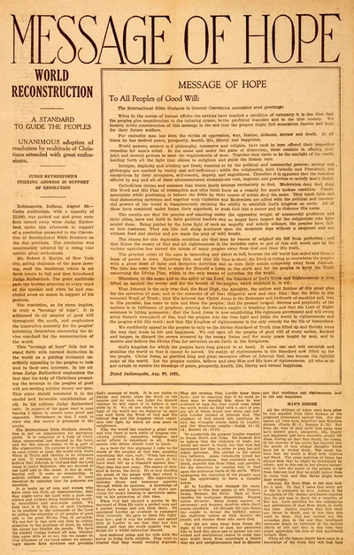 The tract containing the “Message of Hope” resolution.