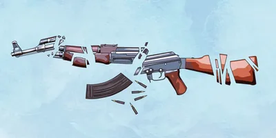 A rifle broken in pieces