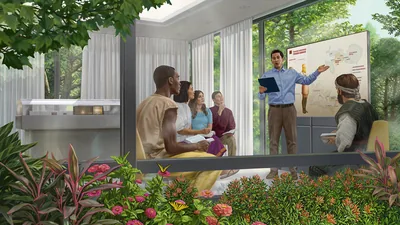 A brother teaching resurrected ones in Paradise. He is using maps and a diagram to explain the meaning of Nebuchadnezzar’s dream image in Daniel chapter 2.