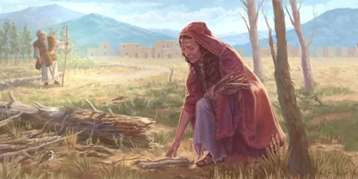 Elijah calls to a widow gathering firewood
