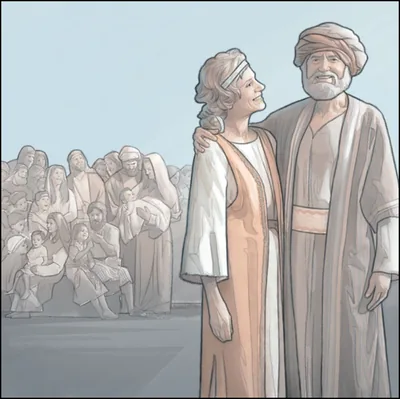 Job and his wife stand with their extended family