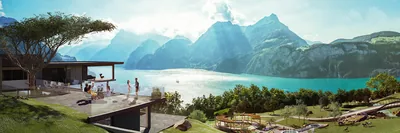 People in Paradise, enjoying the deck of a beautiful mountainside home that overlooks a valley.