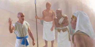 Joseph explains Pharaoh’s dreams to him