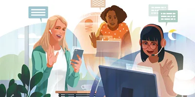 Friends in different parts of the world keeping in touch via videoconferencing.