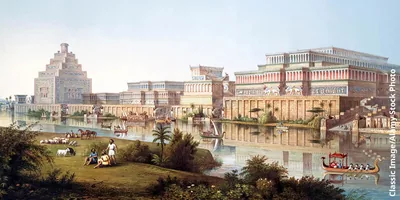 An artist’s conception of the buildings and monuments of ancient Nineveh.