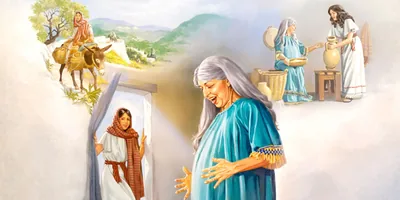 Mary rides a donkey; Elizabeth feels the child in her womb leap for joy when Mary enters her house; Mary assists Elizabeth with household chores