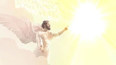 Satan in heaven, speaking disrespectfully to Jehovah in front of the angels.