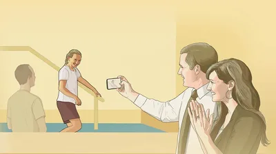 As a young woman walks into a baptismal pool, her parents take her picture
