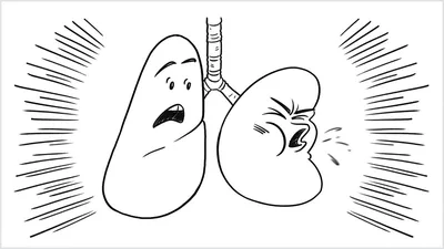 A scene from the video “Don’t Let Your Life Go Up in Smoke.” A smoker’s lung coughs violently.