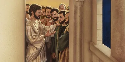 Jesus talks with his apostles as they leave the upper room
