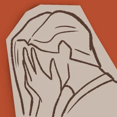 An icon of a sad woman covering her face with her hands.
