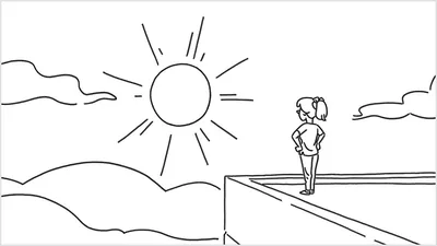 A scene from the video “Don’t Let Your Life Go Up in Smoke.” A young woman on the rooftop of a building looks at a clear, sunny sky.