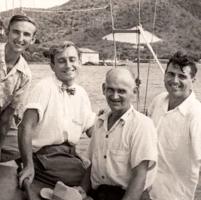 Four missionaries aboard the Sibia: Ron Parkin, Dick Ryde, Gust Maki, and Stanley Carter