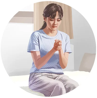 The woman praying alone.