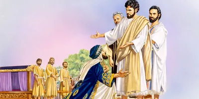 Rich young ruler kneeling as he talks to Jesus
