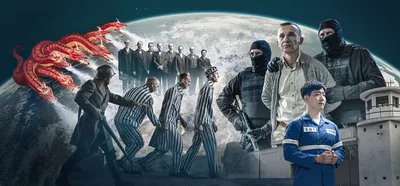 Satan as a great dragon attacking God’s people on earth. Collage: 1. Eight prominent anointed brothers who were sent to prison in 1918. 2. An armed guard barks orders at brothers detained in a Nazi concentration camp. 3. Masked and armed officers arrest a brother. 4. A brother in a South Korean prison is handcuffed and bound in ropes.