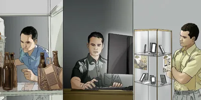 A brother decides what beverage to drink, what to look at on the Internet, and what mobile device to purchase