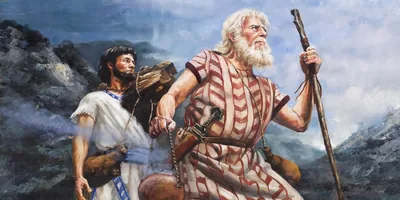 Isaac carries wood and Abraham carries a vessel containing hot embers