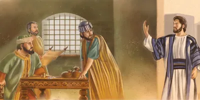 Jesus sees Matthew at the tax office and invites him to be his follower