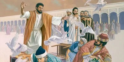 Jesus drives out the money changers from the temple