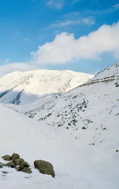 Snow-covered mountains.