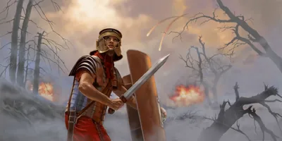 A Roman soldier wearing a complete suit of armor