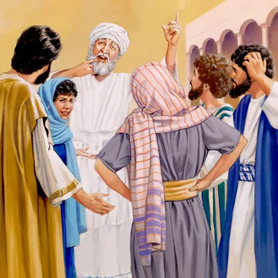 Zechariah makes signs with his hands