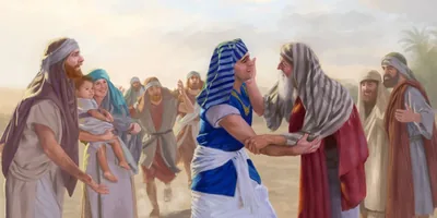 Joseph and his father, Jacob, greet each other