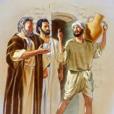 Peter and John follow a man carrying an earthenware water jar
