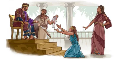 Solomon judging the case of two prostitutes, both of whom claim to be the mother of the same baby boy.