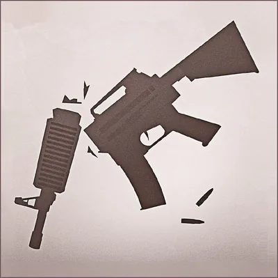 A gun is broken in pieces