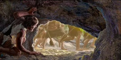 Enoch hides in a cave while his persecutors pass by