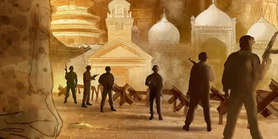 Armed troops destroy religious buildings