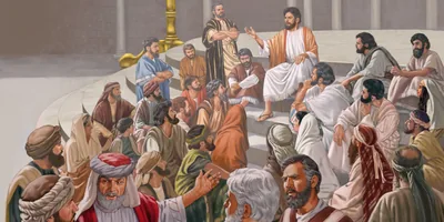Jesus teaching at the temple in Jerusalem