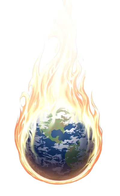 The earth surrounded by flames