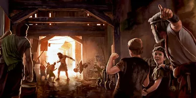 Noah directs his sons’ attention away from the violence of the Nephilim