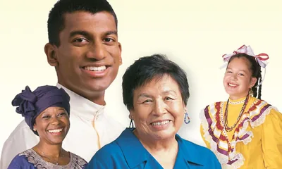 Happy brothers and sisters of various ages and backgrounds.