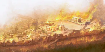 Jerusalem and the temple on fire
