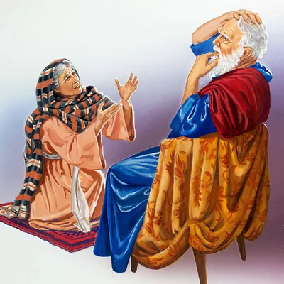 A widow pleading her case before a judge