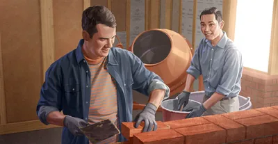 The elder helping the brother rebuild his damaged home.