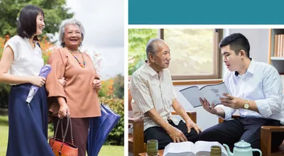 A younger sister works with an older sister in the ministry; a younger brother reads the daily text to an older brother